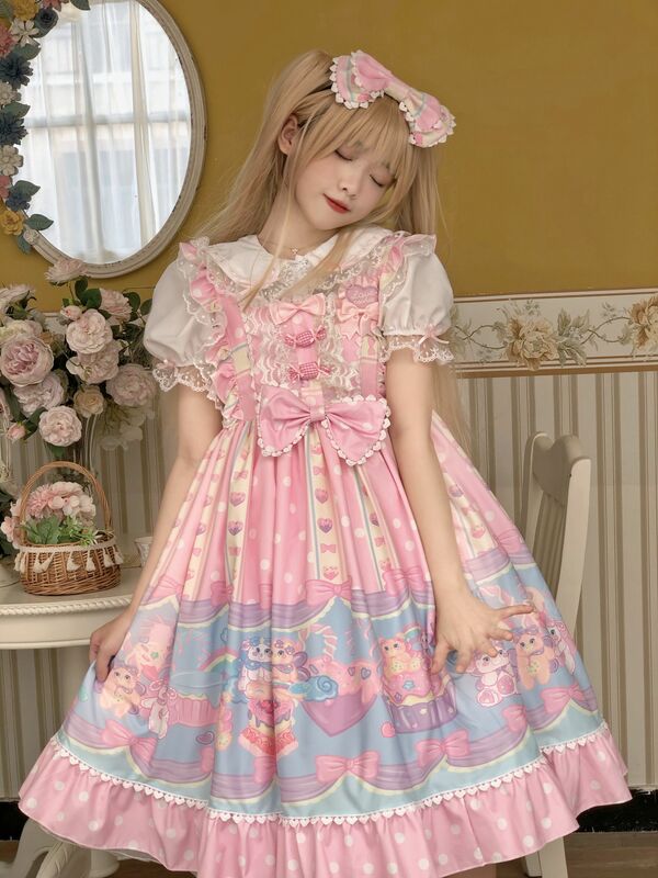 Sweet Lolita Jsk Dress Dessert Doll House Dress Strap JSK Dress Summer bretelle Dress Japanese Women Kawaii Party Dresses