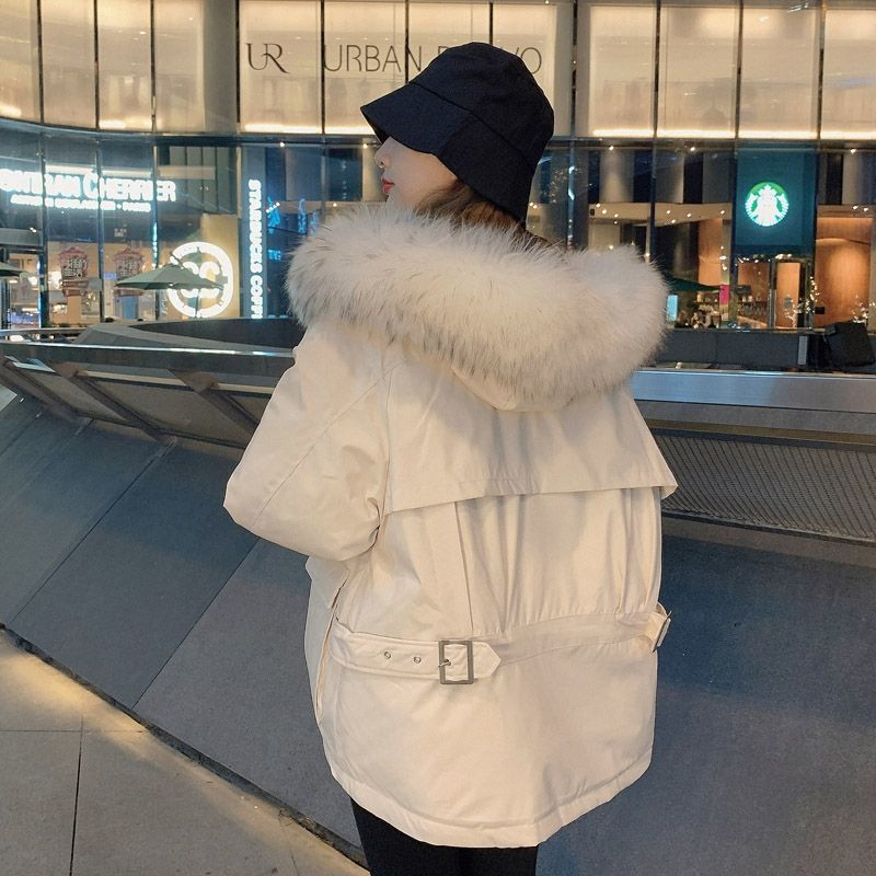 Mantel panjang katun bertudung untuk wanita, jaket musim dingin kerah bulu buatan parka bertudung, mantel pendek 2023