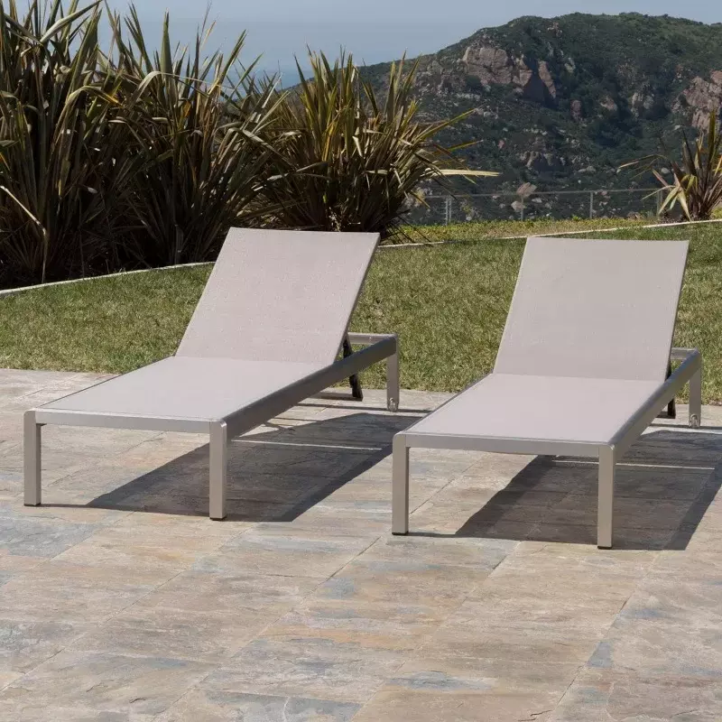 Christopher Knight Home Outdoor Aluminum Chaise Lounge, Set of 2, Grey