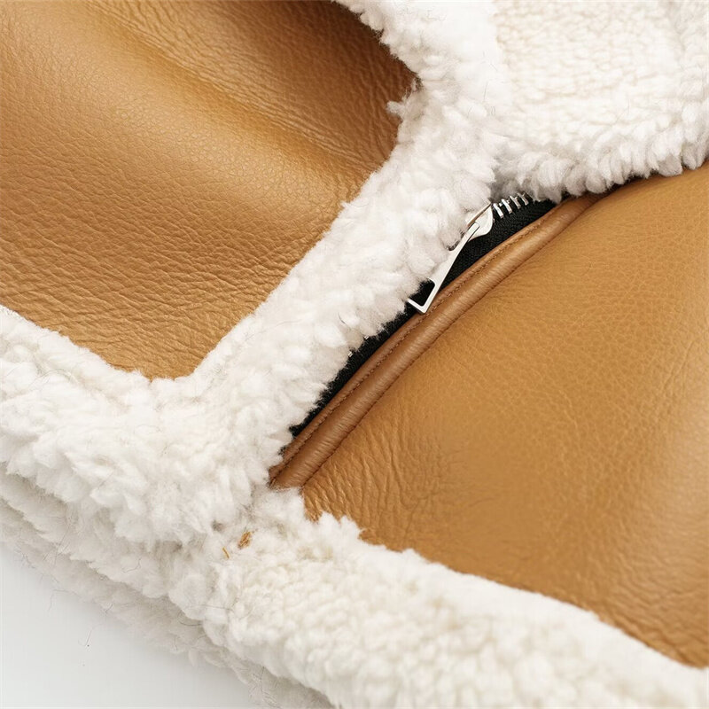 Keyanketian-Jaqueta de couro artificial feminina de lã grossa, casaco retrô assimétrico com zíper, top cropped, moda inverno, nova