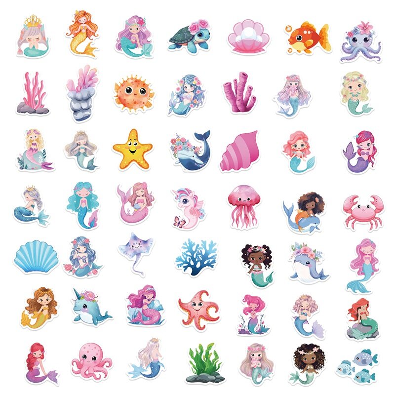 10/30/50PCS Cute Mermaid PVC Sticker Aesthetic Chidlren's Stationery Korean Decoration Scrapbooking School Supplies for Kids