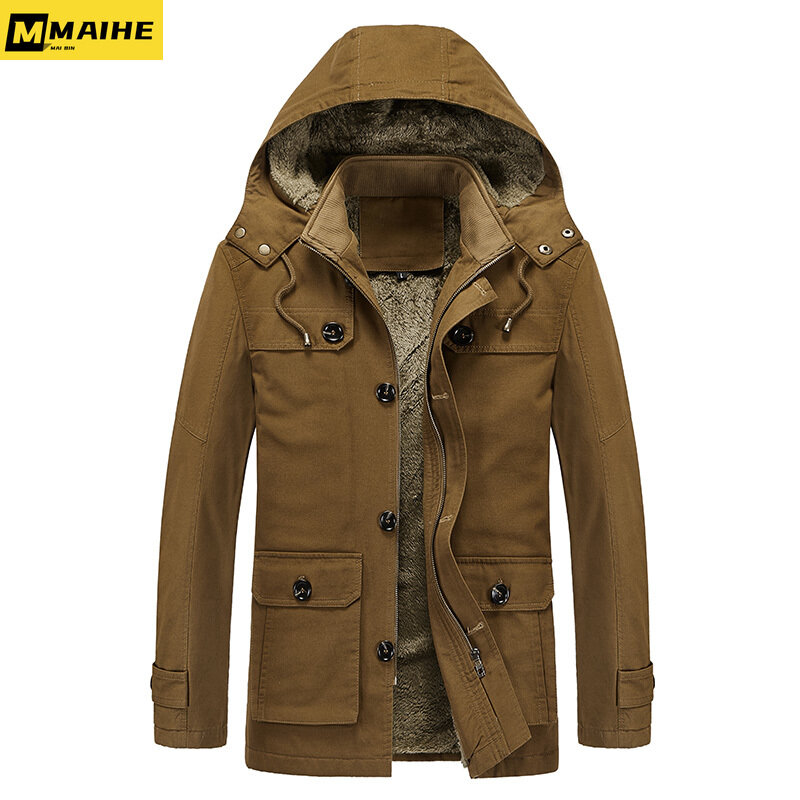 Winter Men's Jacket Outdoor Fleece-lined Warm Parka Coat Hooded Trenchcoat Men's Clothing 2024 Hunting Camping Thick Men's Coat