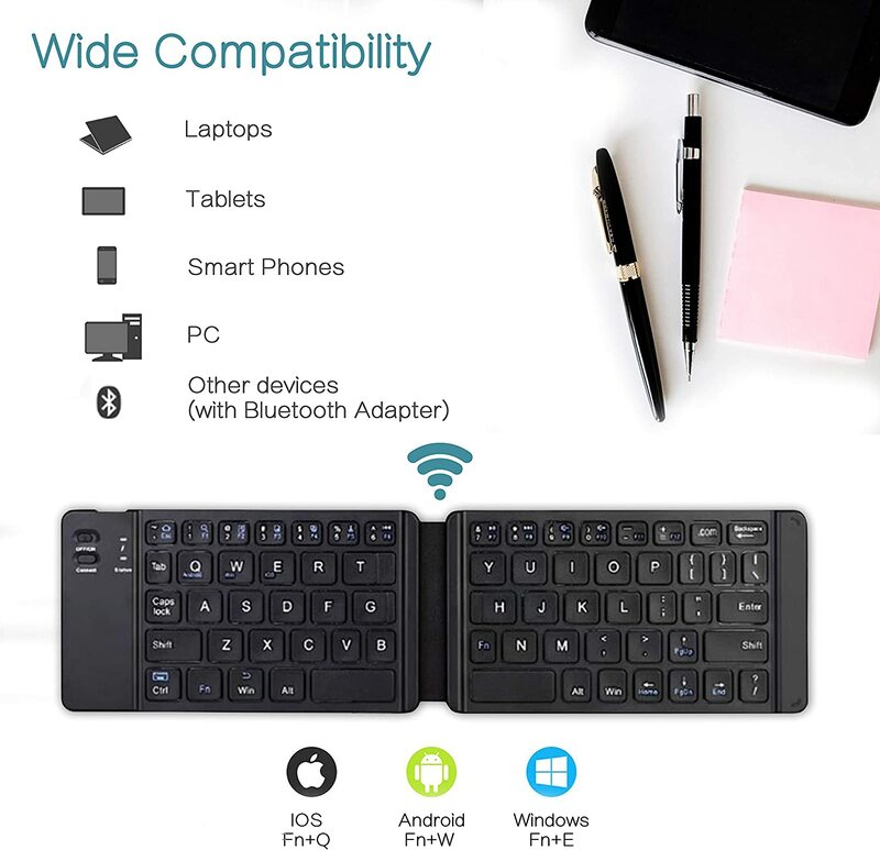 Mini teclado Bluetooth plegable portátil, teclado inalámbrico recargable, adecuado para MAC/iOS/PC, tableta, computadora portátil