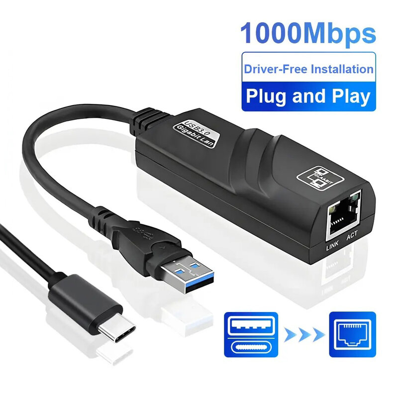 Adattatore Wifi HUB USB 3.0 Ethernet tipo C a RJ45 scheda di rete Gigabit Mini PC desktop accessori per Laptop Plug and Play