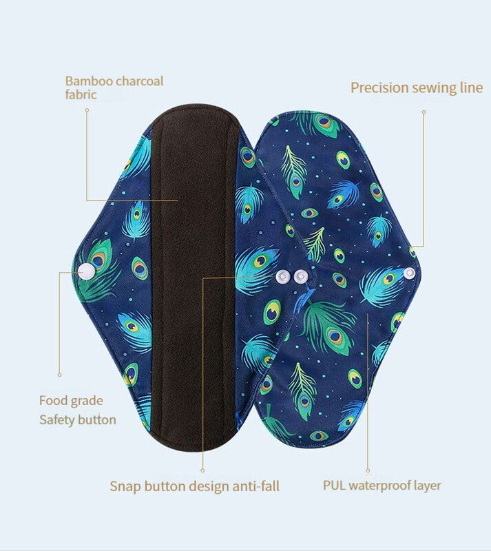 BIAI 3PCS Bamboo Charcoal Menstrual Pads Breathable Sanitary Napkins Reusable Maternity Menstrual Pads For Lady Panty Liner