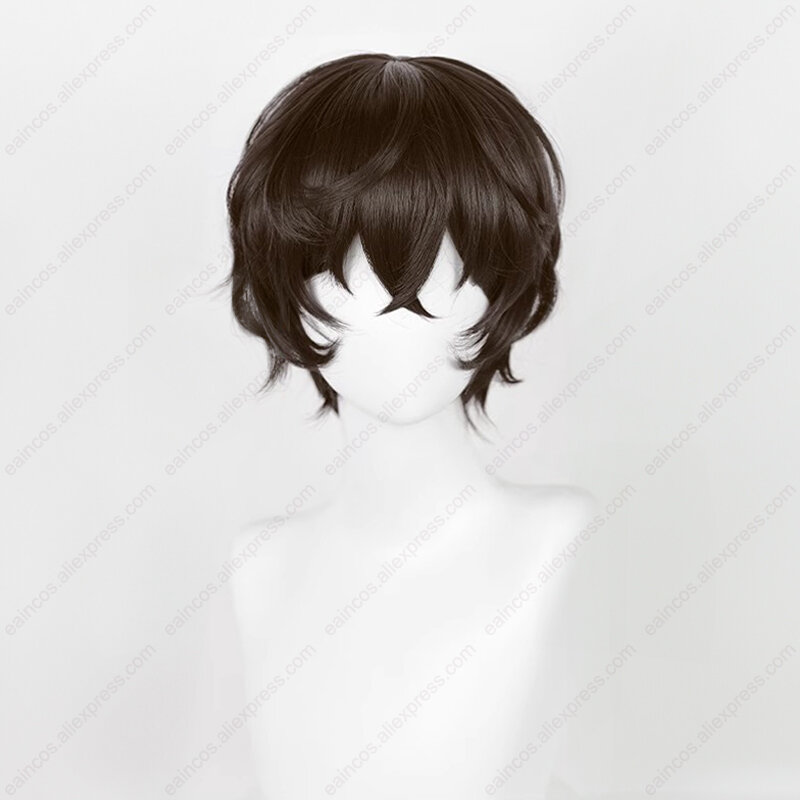 Anime Dazai Osamu Cosplay Perücke 30cm dunkelbraunes kurzes Haar hitze beständige synthetische Perücken mit Perücken kappe