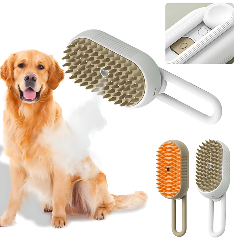 Steamy-cepillo eléctrico para perro, pulverizador para pelo de gato, 3 en 1, para masaje, aseo de mascotas, eliminación de enredos y pelo suelto