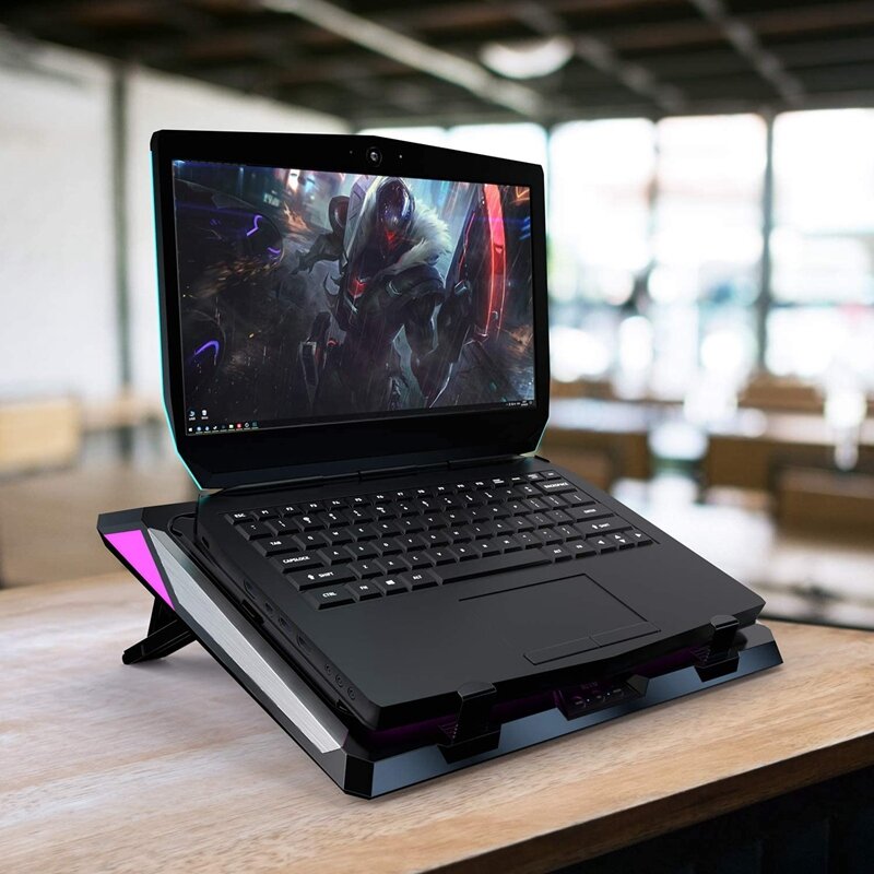 IETS GT300 이중 송풍기 노트북 냉각 패드, 게이밍 노트북용, 먼지 필터 및 다채로운 조명 포함