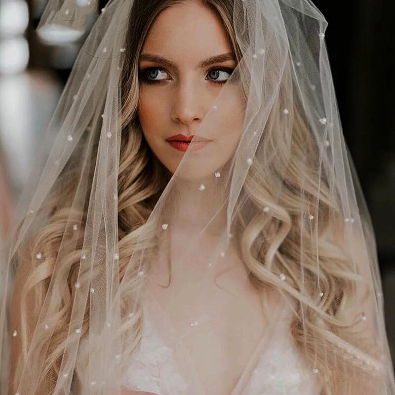 حبة بيضاء غطاء الرأس الحجاب الزفاف ، BL4022 ، حفل زفاف