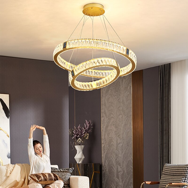 Upgrade Runde Decke Kronleuchter Für Küche Esszimmer Duplex Gebäude Villa Kristall Anhänger Lampe LED Leuchten