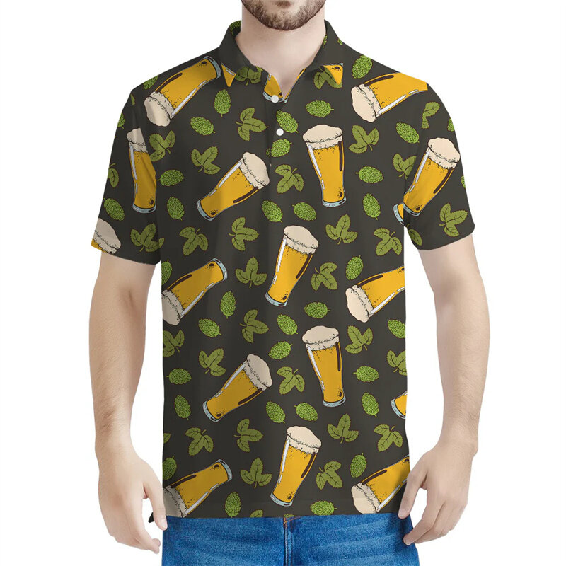 Рубашка-поло мужская с 3D-принтом, модная свободная футболка с отворотом, на пуговицах, лето
