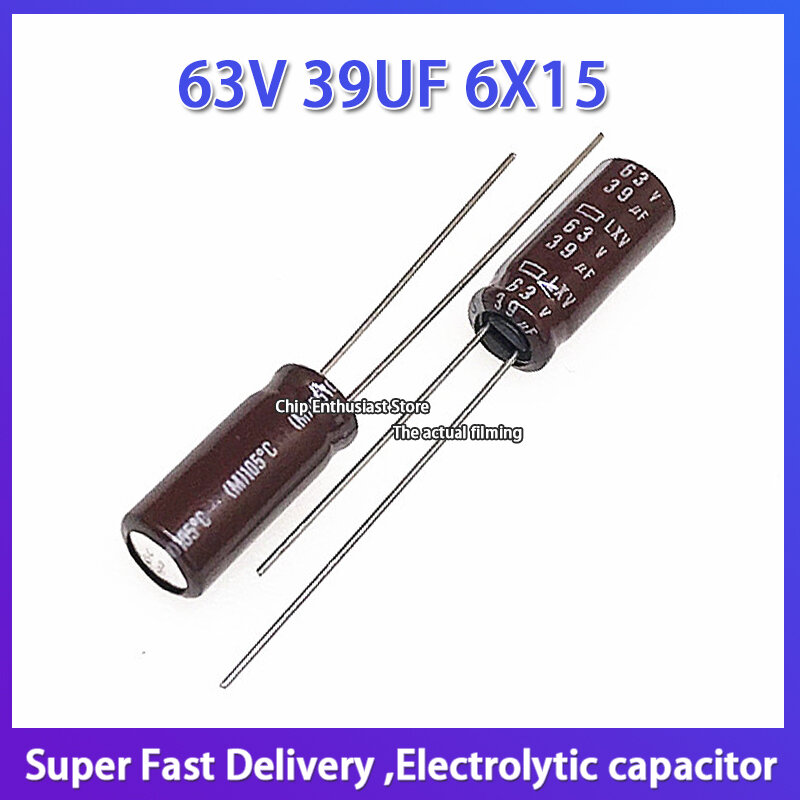 10 pces alumínio capacitor eletrolítico 63v39uf 6*15 diamante preto lxv pode substituir 63v33uf 63v 39uf 6x15