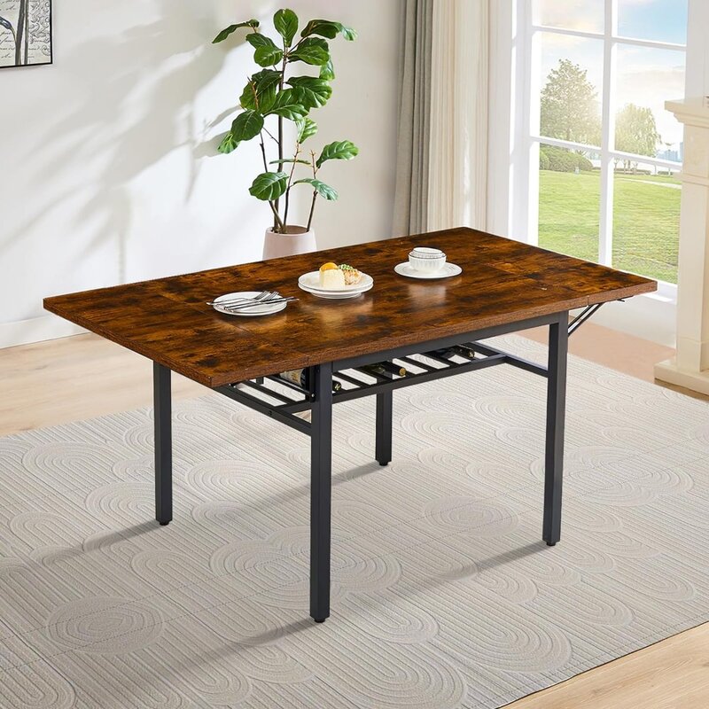 Meja Makan lipat daun Drop kayu 63 inci, Meja dapur hemat ruang Modern dapat diperpanjang, warna coklat