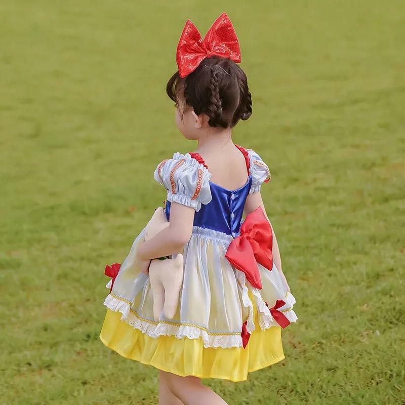 Gaun musim panas anak perempuan, gaun ulang tahun anak perempuan Lolita salju putih lengan pendek lucu dan nyaman 2024