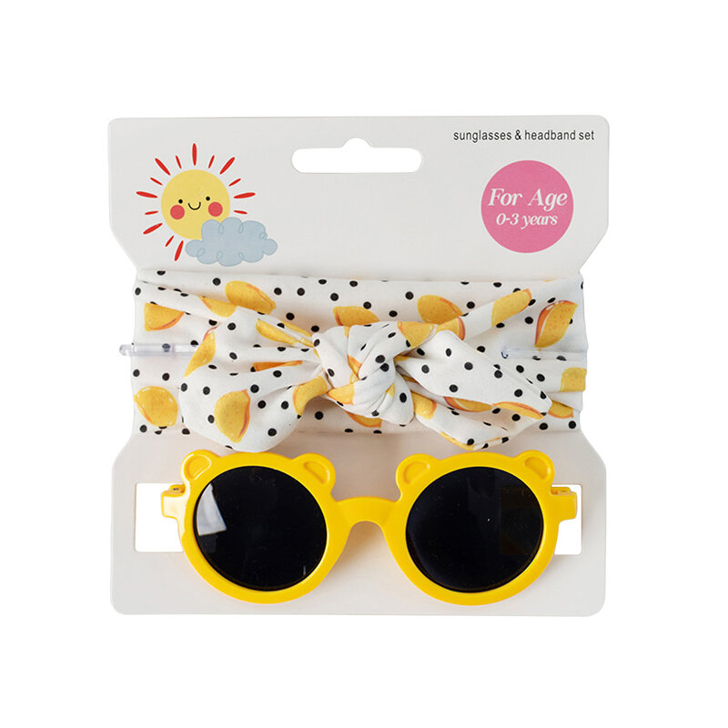 Occhiali da sole Set di fasce per capelli con fiocco accessori per ragazze per bambini occhiali da sole rotondi con orsetto colorato con fascia per capelli Bowknot per l'estate