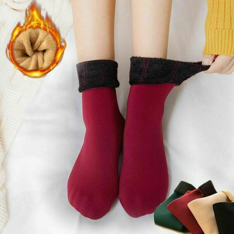 2/3/5 Pairs Winter Warm Solid Women Socks Thicken Thermal Socks Wool Cashmere Black Skin Seamless Snow Sock Velvet Unisex Socks