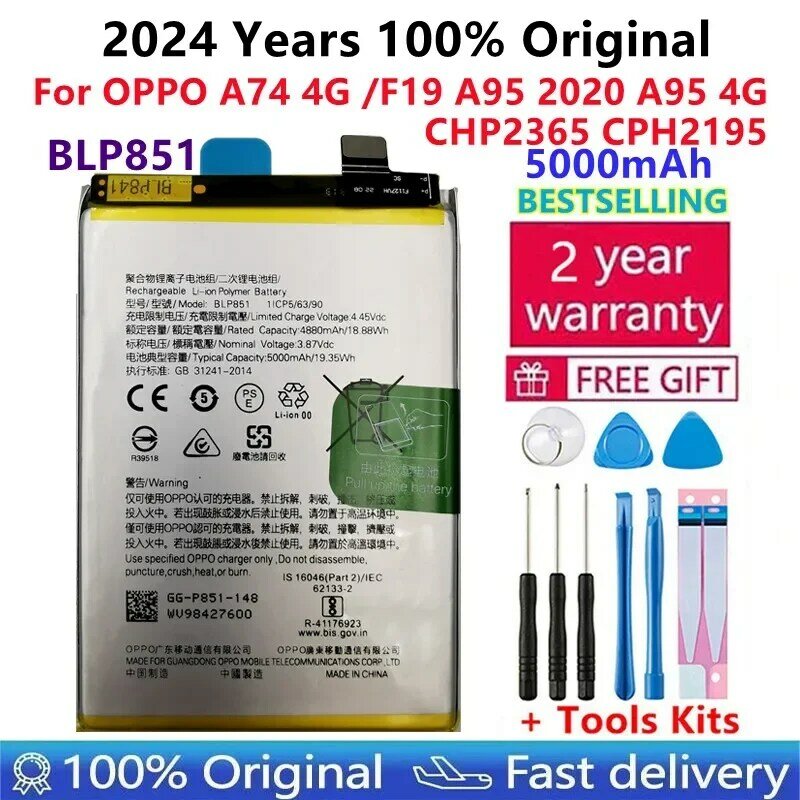 Batterie BLP851 pour téléphone portable OPPO, batterie 100% mAh, A74, CPH2195, 5G, BLP851, 24.com, originale, neuve, 5000