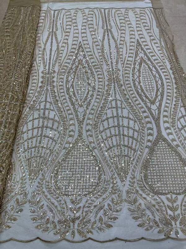 Nigerian African Lace Fabric 2023 High Quality Hamdmade Beads Bridal Lace Fabric Luxury Sequin Beaded Embroidery For Wedding