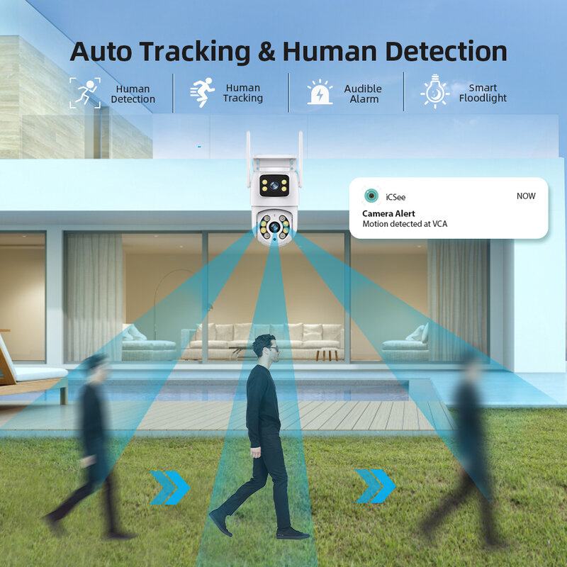 Hiseeu 4K 8MP Wifi kamera monitorująca podwójny obiektyw 4X Zoom cyfrowy AI ludzkie wykrywanie ONVIF bezprzewodowe bezpieczeństwo zewnętrzne kamery IP PTZ