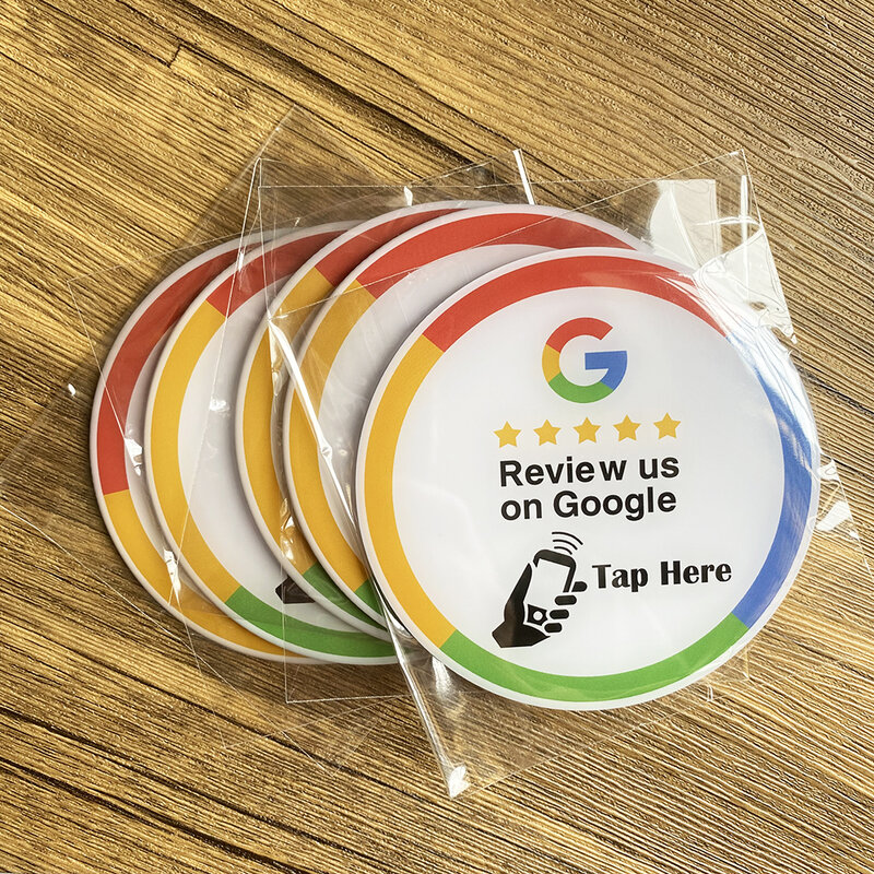 3.93“ 13.56Mhz Programmable NFC Google Reviews Plate 10cm NTAG215 chip Tap to Review  Sticker