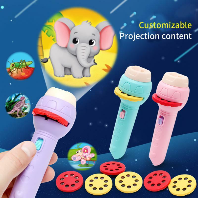 어린이를위한 프로젝션 손전등 아기 잠자는 이야기 프로젝터 토치 램프 동물 교육 조명 밤 장난감 키즈 선물