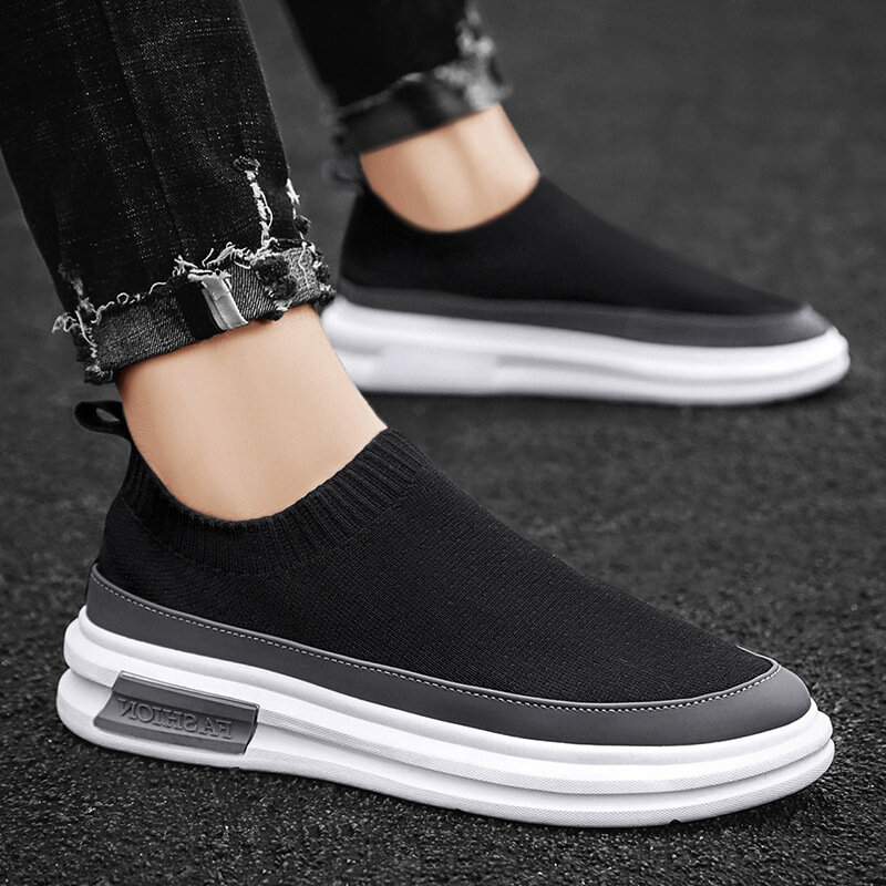 2022 Summer Designer Mens Black Casual Shoes Fashion Slip On Platfrom Sewn Sock Breathable Trending Leisure Zapatos Size 39-44