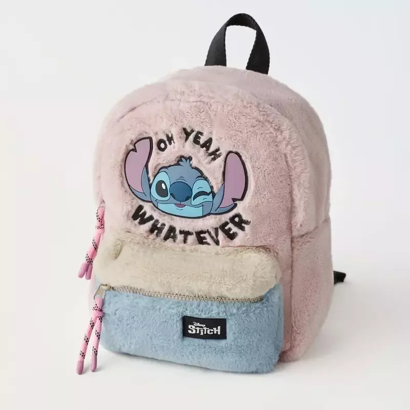 MINISO-Sac à dos en peluche Stitch pour filles, cartable de dessin animé Kawaii, sac à dos de voyage en plein air pour enfants, mode
