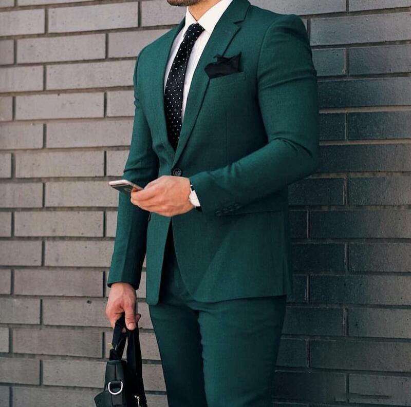 Handsome One Button Groomsmen Notch Lapel Groom Tuxedos Men Suits Wedding/Prom/Dinner Best Man Blazer (Jacket+Trousers)