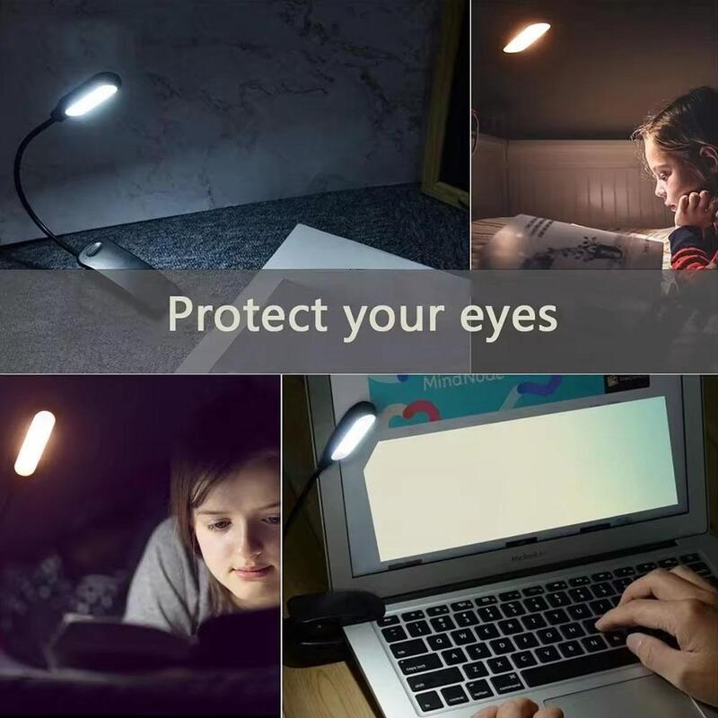 USB carregamento lâmpada de mesa LED, proteção ocular, leitura, cabeceira, clipe de mangueira, luz noturna, dormitório do estudante, aprendizagem