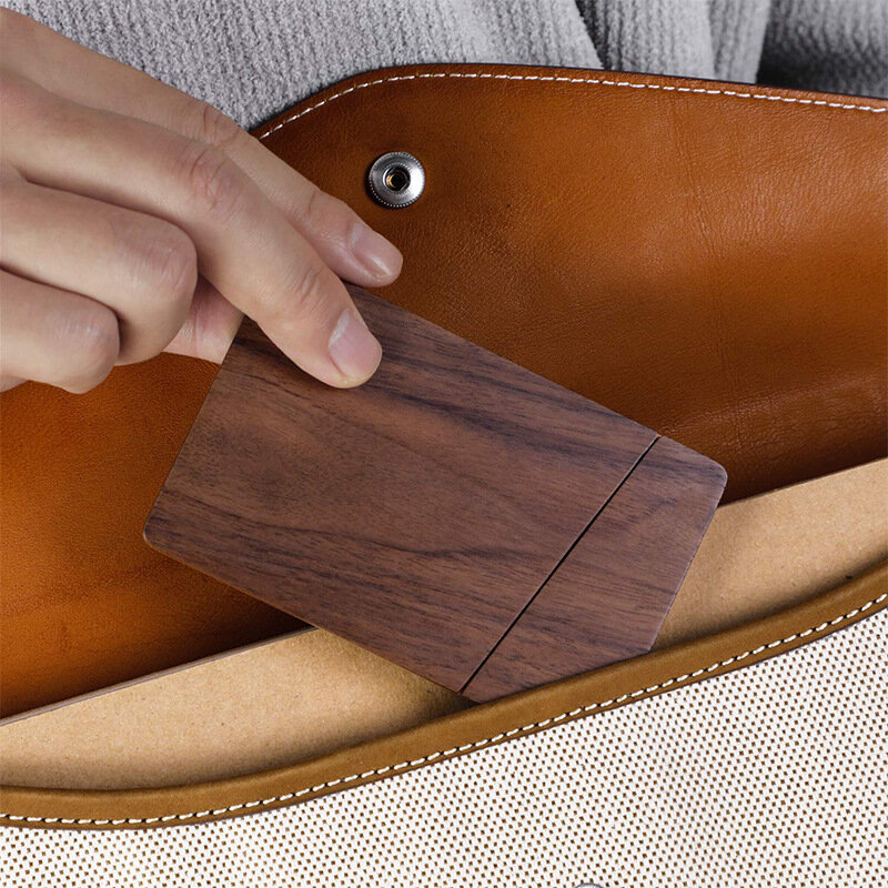 1 buah wadah kartu kayu kecil portabel kayu penutupan magnetik penyimpanan kartu ID kredit tempat kartu bisnis dompet tas tangan saku