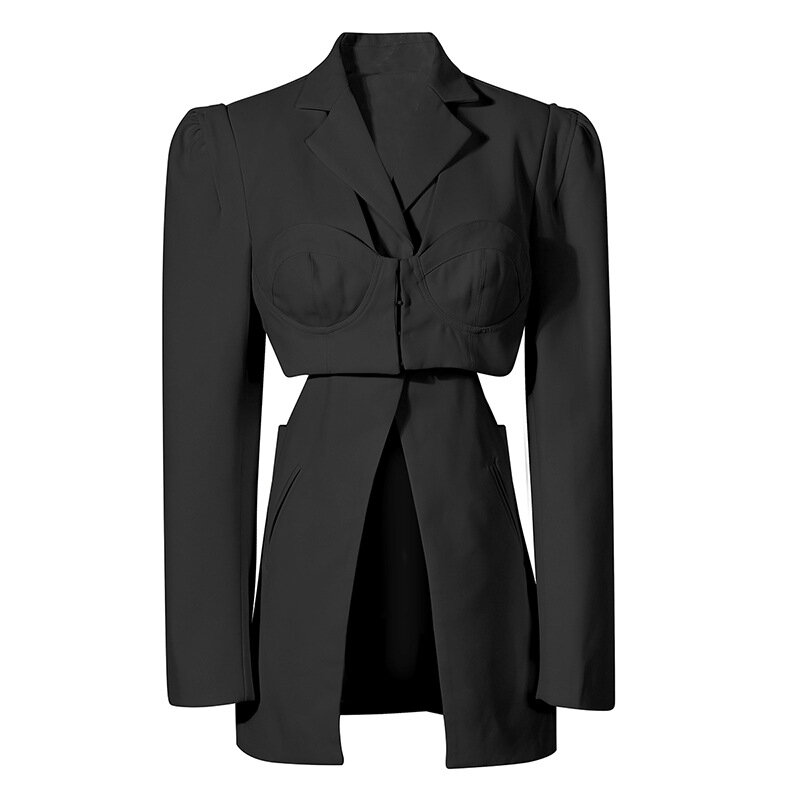 Sexy Women Suits 1 Piece Blazer Hollow Long Jacket Casual Daily Street Outfit Wear Fashion Girl Coat Prom Dress