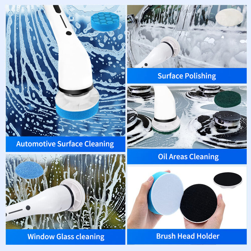 Cepillo de limpieza eléctrico multifuncional, depurador potente para cocina, baño, inodoro, fregadero, 8 en 1, hasta 420RPM