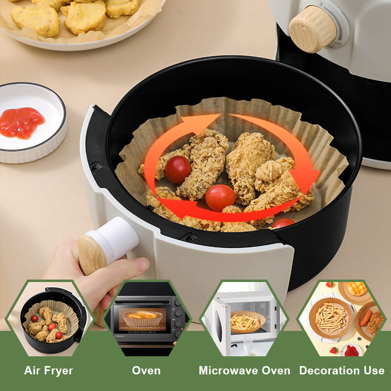 50/100Pcs Air Fryer Disposable Paper Liner Non-Stick Barbecue Plate Round Oven Pan Pad  For 16cm Air Fryer Micro-Wave