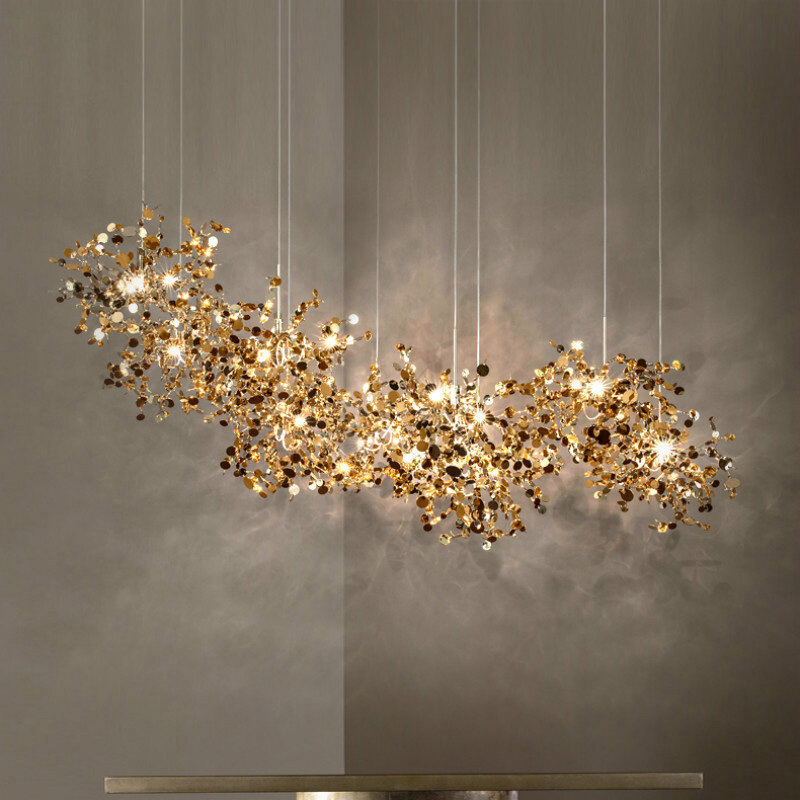 Modern G9 LED Pendant Light Chrome/Gold Lighting Stainless Steel Leaf Ceiling Chandelier for Dining Room/Bedroom Pendant Lamp