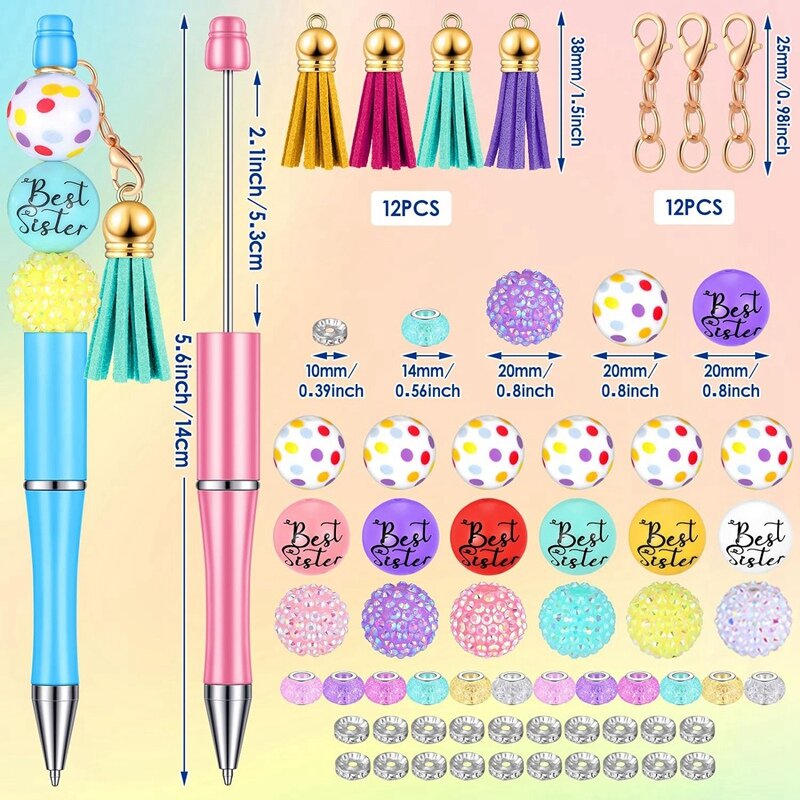 12 шт., разноцветная шариковая ручка с бусинами разных цветов