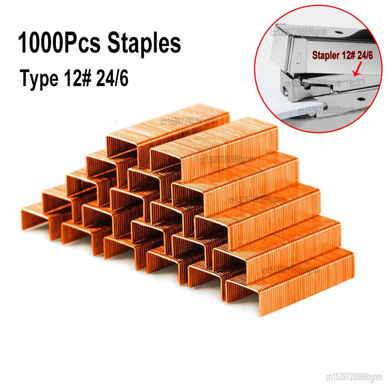 1000Pcs Set Metal 12# 24/6 Staples Rose Gold Color Office Accessories School Stationery Paper File Document Binding Supplies