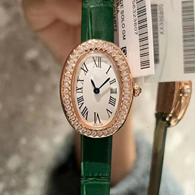 Designer Vintage Diamant ovale Quarzuhr Frauen neue Vieh gürtel Kristall Spiegel uhr Mode Luxus elegante Uhr