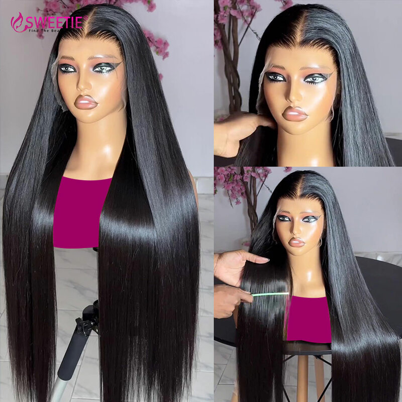 Straight Human Hair Wigs For Women 13x4 Transparent Lace Front PrePlucked With Baby Hair 180Density Natural Black Human Hair Wig