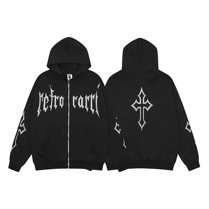 Jaqueta estampada de mangas compridas, Y2K Gothic Punk, moda retrô, suéter esportivo com zíper, tendência de rua, americana, 2023