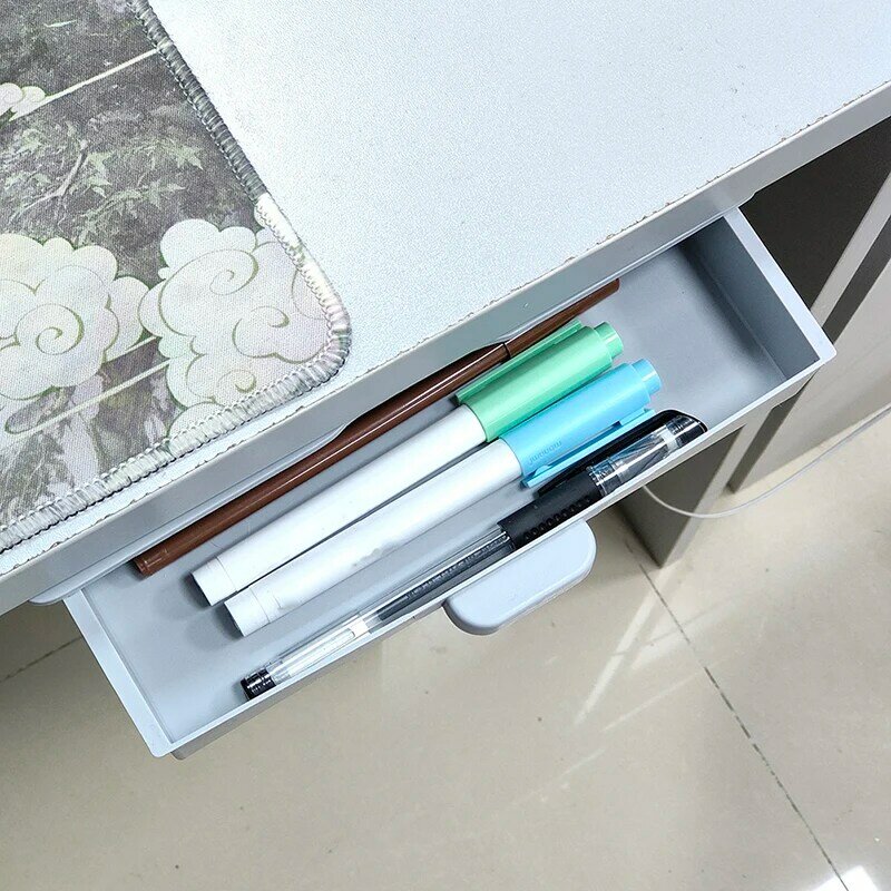 Caja de almacenamiento oculta autoadhesiva para debajo del escritorio, organizador de maquillaje, estuche de papelería escolar, bandeja de lápices, lindo, venta al por mayor
