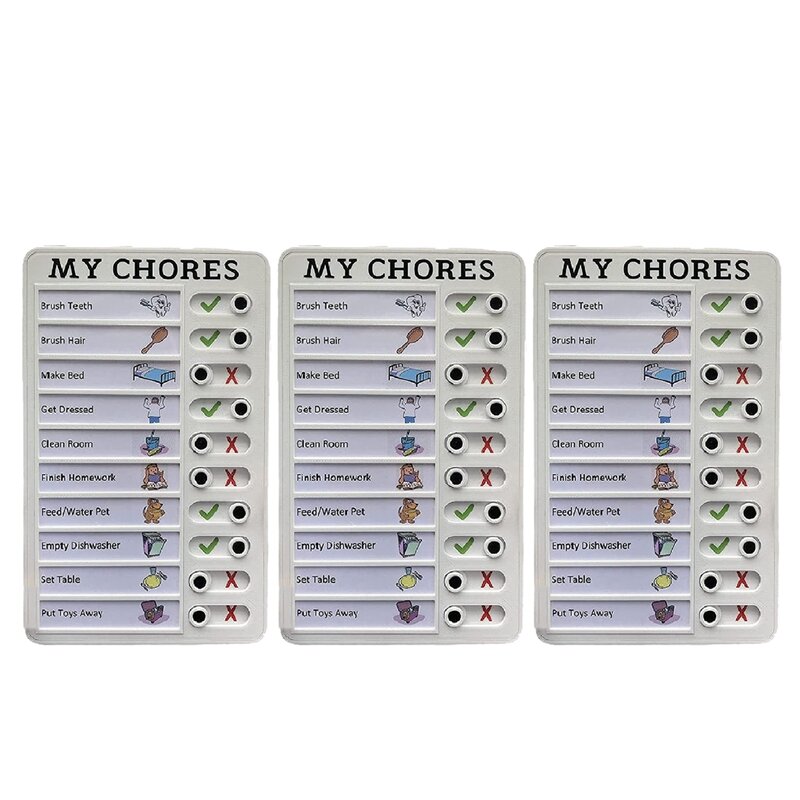 3X My Chores Checklist Memo Plastic Board, Detachable And Reusable Creative Memo Checklist For Check Items And Form