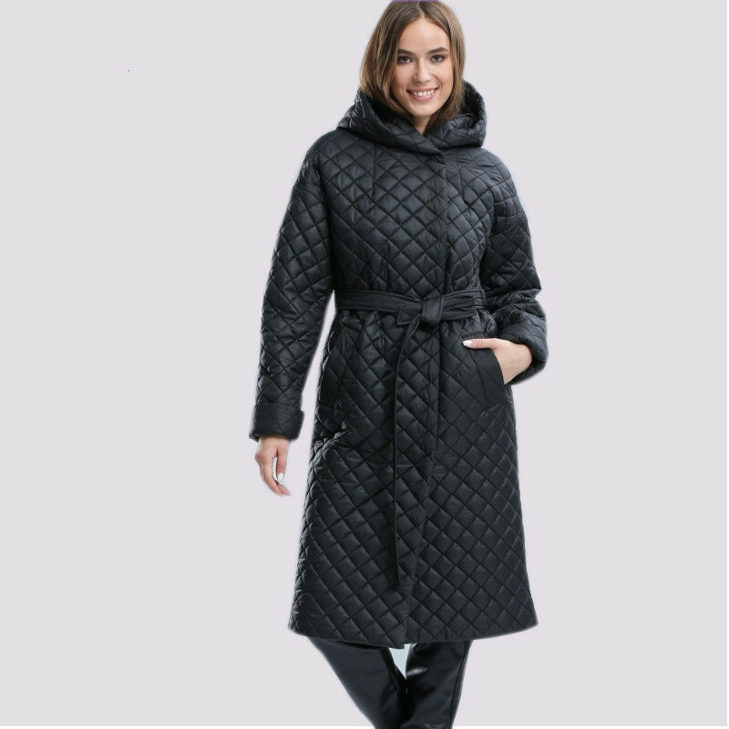 2022 DOCERO Women's Jacket Spring Autumn Long Hoodie Quilted Coat Belt Loose Luxury Parka Oversize Clothing Warm Outerwear