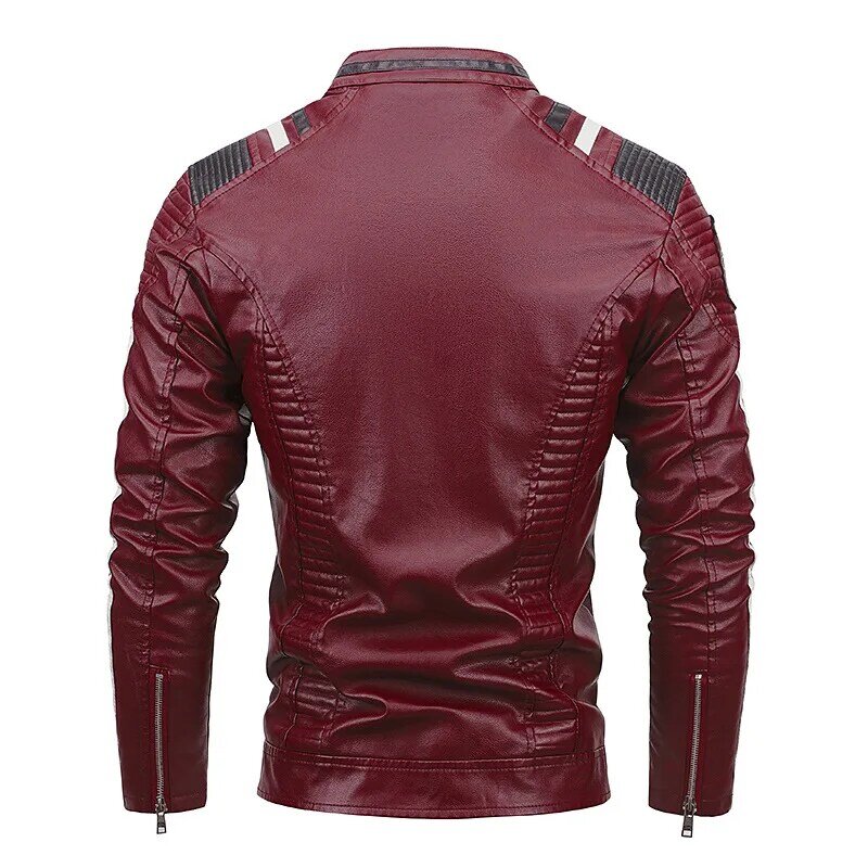 2023 Fashion Street Leather Jacket Men Winter Fleece Motorcycle Pu Leahter Jacket Male Stand Collar Casual Windbreaker Slim Coat