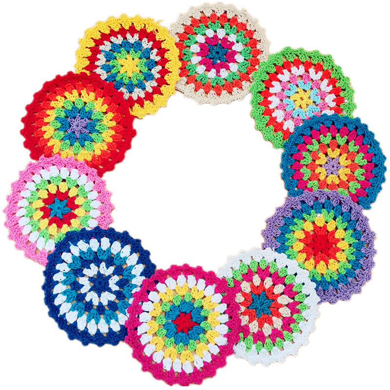 BomHCS 10 шт. трикотажные подставки ручной работы разноцветные коврики для чашек кружка миска блюда нижнее сиденье круглые подставки, случайный цвет, 3,9 дюймов