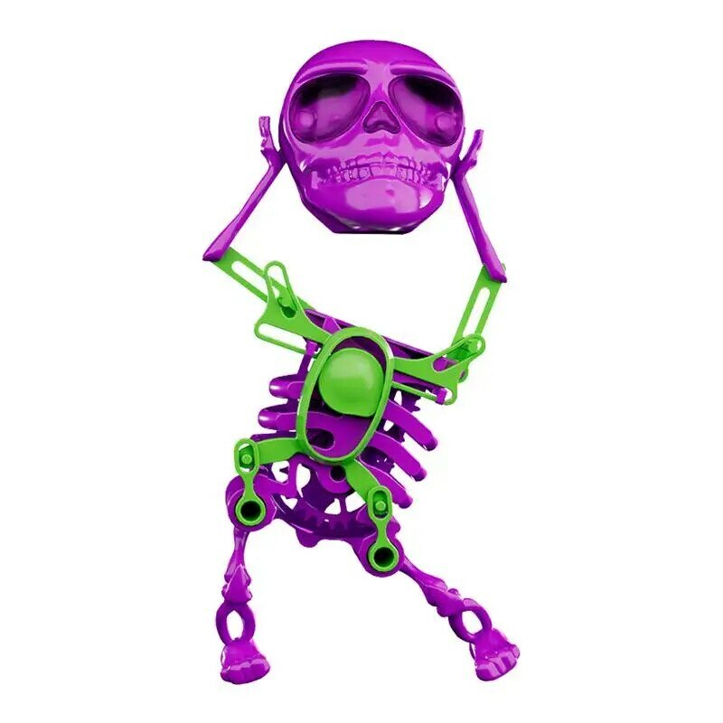 Brinquedo esqueleto dança para cabeceira, wind up, Clockwork, dança e balanço, crânio 3D, ornamento luminoso do Tabletop