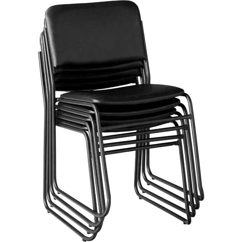 4แพ็คชุด1000 lb. เก้าอี้ซ้อนไวนิลสีดำมีฐานเลื่อนสำหรับห้องประชุมเก้าอี้สำนักงานความหนาแน่นสูง