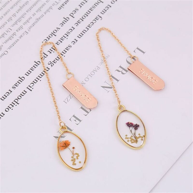 Literary Crystal Flower Bookmark Oval Shape Alloy Pendant Book Clip Reading Page Sign Bookmark Pendant Mother‘s Day Gift