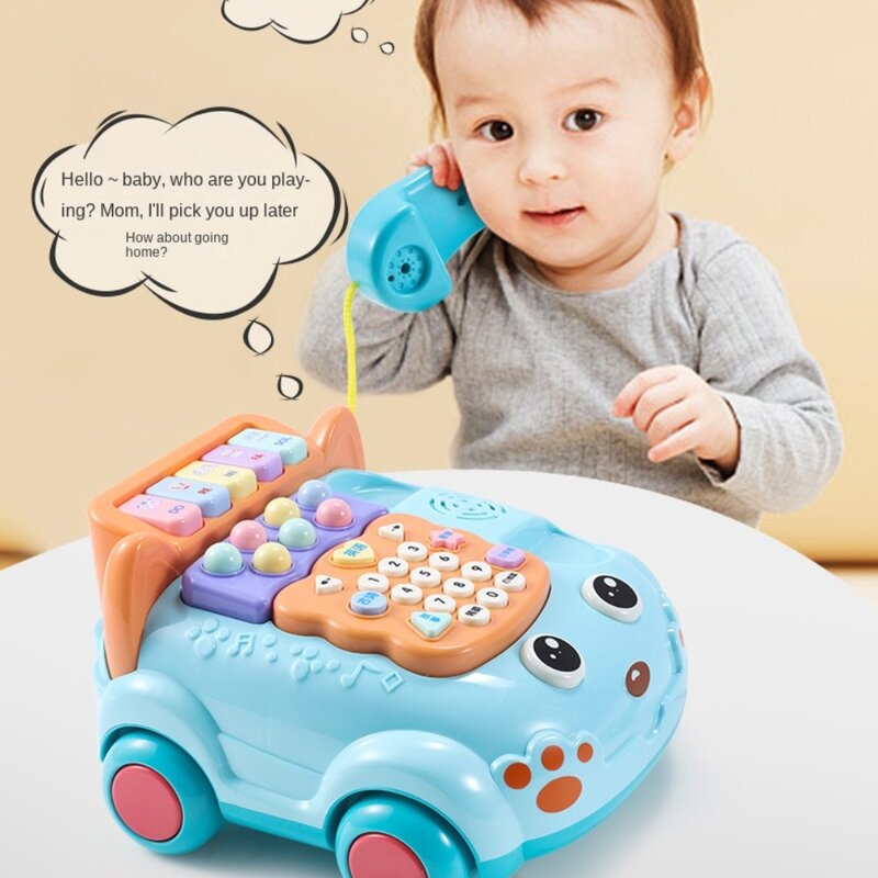 Mainan perkembangan pendidikan, telepon musik bayi bentuk Bus kartun, mainan telepon anak simulasi mesin pembelajaran dini