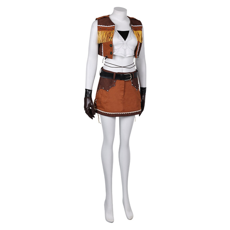 Tifa Cosplay Cowboy Kostuum Uniform Jeans Rok Vest Riem Voor Dames Pruik Outfits Fantasie Halloween Carnaval Party Role Suit
