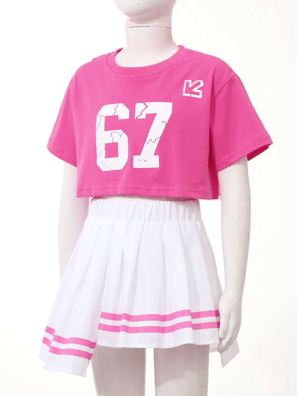 Uniforme de torcida para meninas da escola, traje moderno de dança jazz infantil, camiseta de manga curta e saia plissada, street dancewear